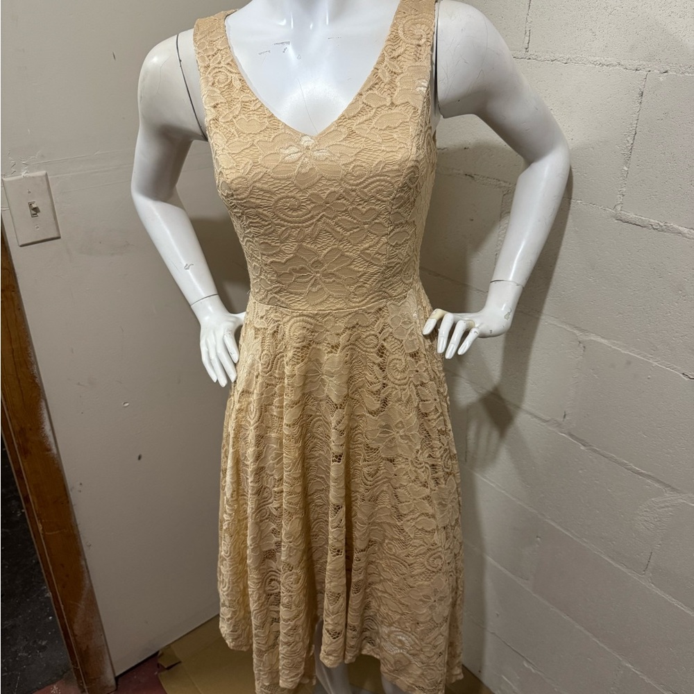 Chic Lace V-Neck Midi Dress - Cream